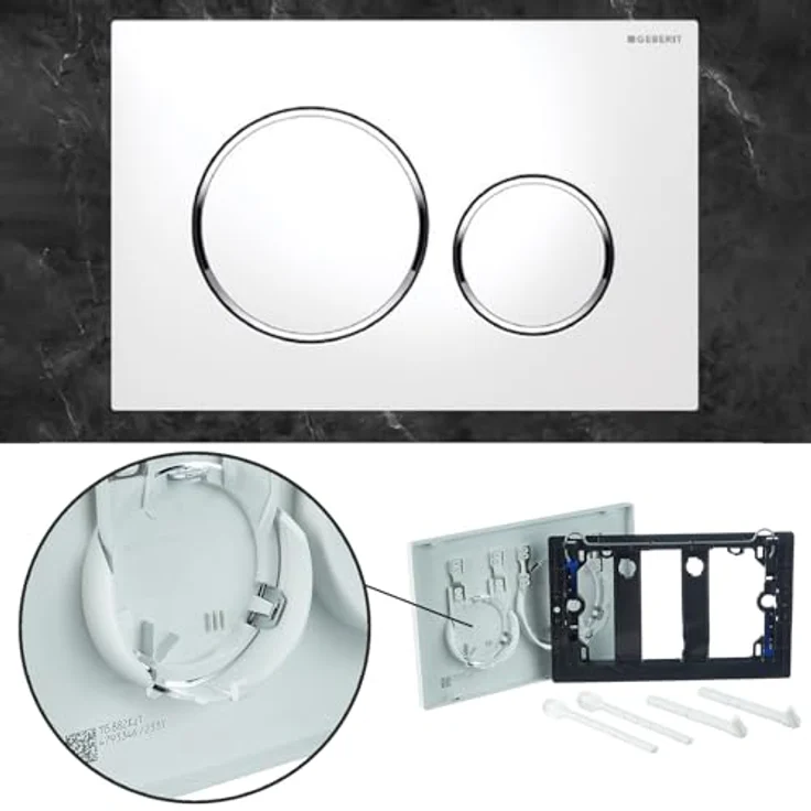 Alpenberger Hänge WC Komplettset | Wand WC Spülrandlos | Toilettendeckel mit Absenkautomatik | Spülkasten Bausatz Betätigungsplatte | Vorwandelement WC Set Komplett | Passend Geberit (8200 CS) – Bild 5