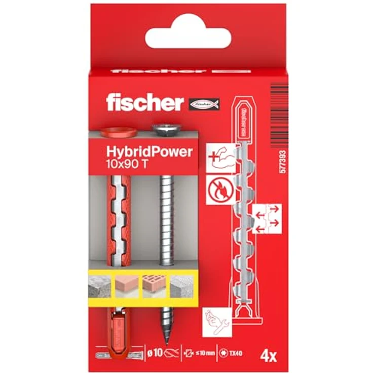 fischer HybridPower 10 x 90 T, Dübel für höchste Tragfähigkeit und Sicherheit, einfache Montage ohne Setzwerkzeug, universell für Loch- und Vollbaustoffe, brandsicher – Bild 2