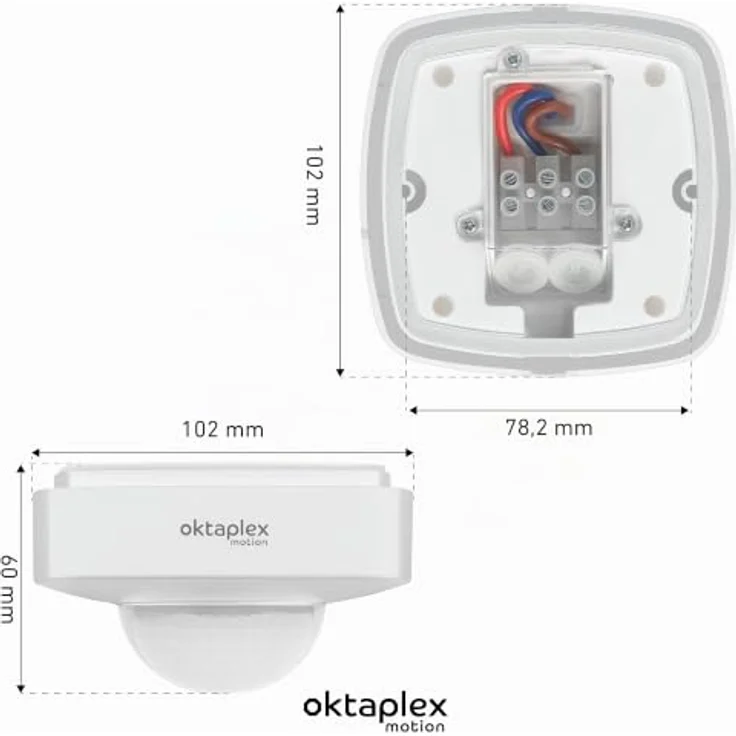 Oktaplex motion Bewegungsmelder Tim, 360 Grad PIR Sensor für außen mit IP65, inkl. Fernbedienung, Reichweite bis 9m, weiß (2-St) – Bild 6