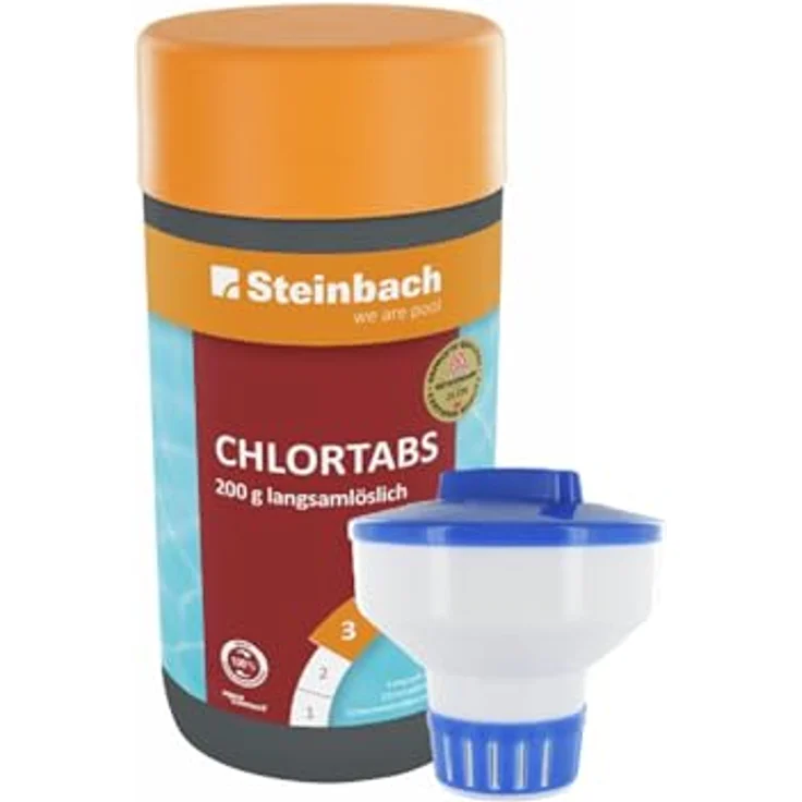 Steinbach Chlordosierschwimmer Maxi Ø 17 cm mit Chlortabs 200 g & 1 kg, verstellbarer Dosierregler, für Pools & Salzwasser, platzsparend faltbar – Bild 1