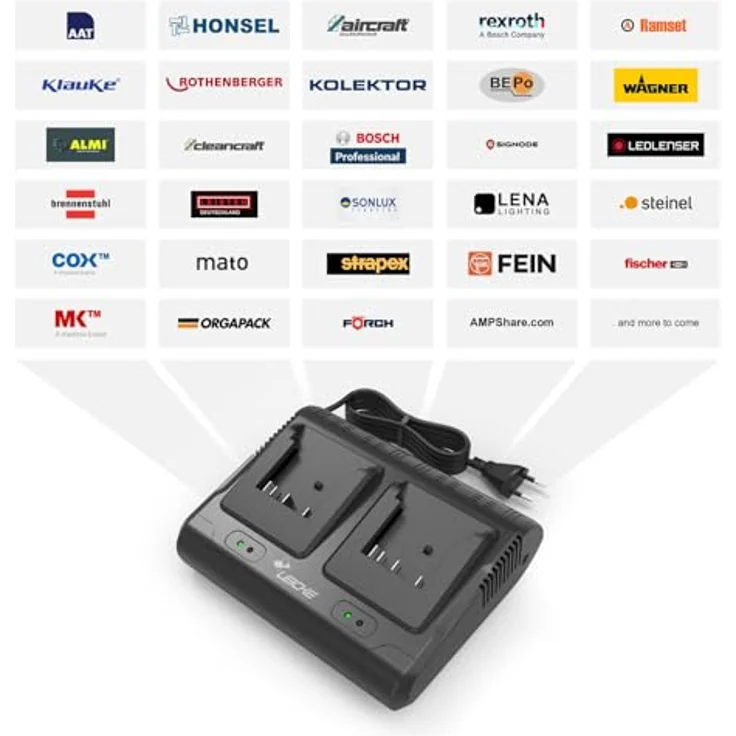 LEICKE Doppelladegerät für Bosch Professional Akkus, 14,4–18V 6A, EU-Stecker, kompatibel mit GBA/Core/ProCORE 18V, mehrfacher Schutz – Bild 2