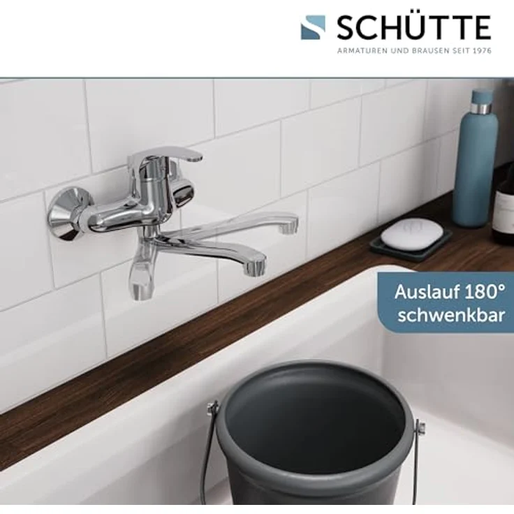 SCHÜTTE 36760 ORAZI Wandwasserhahn Chrom, Wand-Spültischarmatur 360°, ideal für Doppelspülbecken, Wasserhahn Wandmontage, Wandarmatur für Küche/Ausgussbecken, Mischbatterie für Wandmontage – Bild 2