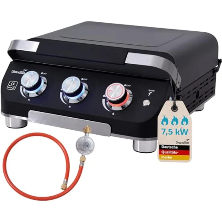 Skandika Plancha Grill Palo 3-Brenner Plus, Gasplancha Grillplatte mit Deckel, 3 separat steuerbare Brenner, transportabler Tischgrill für Outdoor, Camping und Balkon – Bild 1