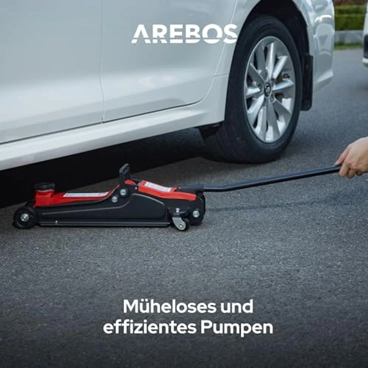 AREBOS 2t Hydraulischer Rangierwagenheber Autoheber - Niedrige Hubhöhe, hohe Tragkraft - Rot/Schwarz – Bild 7