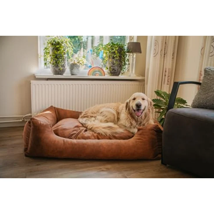 Holland Animal Care Lets Sleep Sweet Dreams, luxuriöses Hundebett mit Kissen, cognac, rutschfeste Unterseite, Flockenfüllung – Bild 2