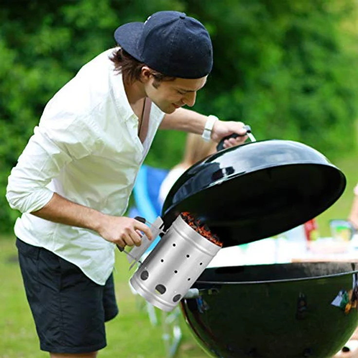 Relaxdays Anzündkamin, aus Stahl, Grillkohleanzünder für BBQ, Kamin, Grills, H x D: 27 x 16 cm, Grillstarter, silber – Bild 6