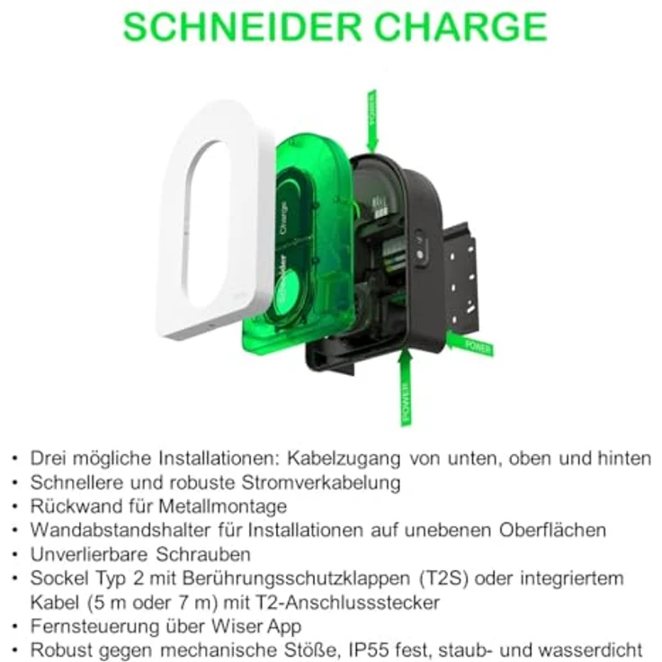 Schneider Electric, Schneider Charge Wallbox Typ 2 Mode 3 16A 11kW App, Elektroauto Ladestation, keine (Typ 2, 11 kW) – Bild 6