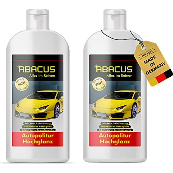 Autopolitur Hochglanz, Hochglanzpolitur, Lackpolitur, Politur Hochglanz, Auto-Politur, Lackglanz, Tiefenglanz, Poliermittel – ABACUS Autopolitur Hochglanz 2x 500 ml (7716.2)