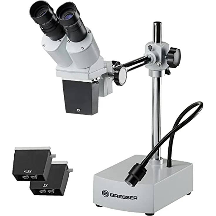 Bresser Mikroskop Biorit ICD-CS 5x-20x Auflicht Stereo Mikroskop mit 3 Wechselobjektiven, LED und 230mm Arbeitsabstand ,weiß – Bild 2