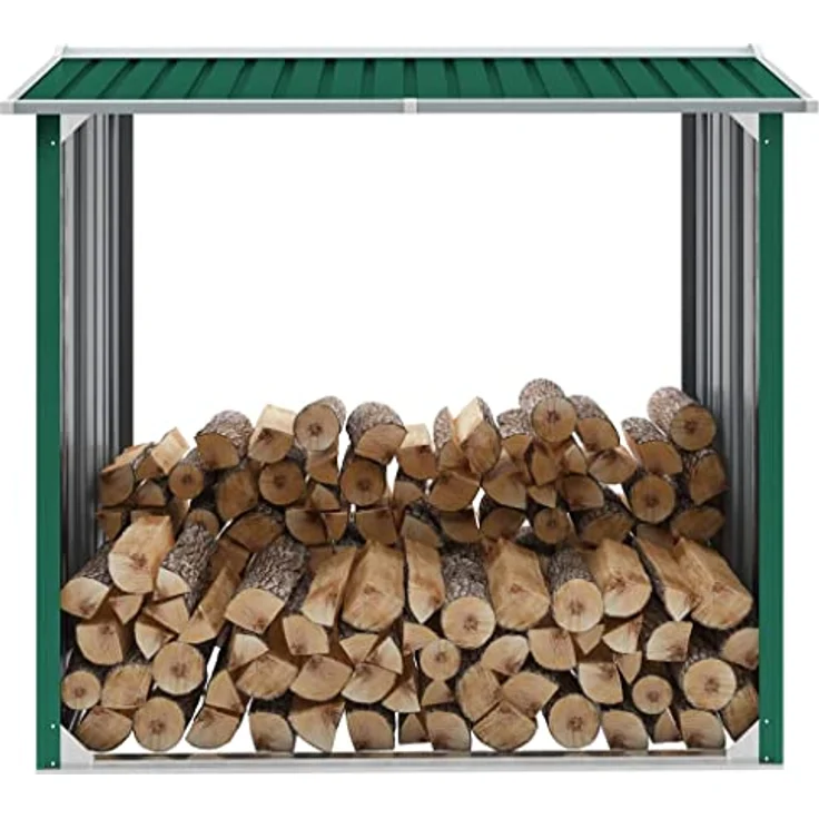 vidaXL Brennholzlager Kaminholzunterstand Brennholzregal Brennholzunterstand Kaminholzständer Holzlager Verzinkter Stahl 172x91x154cm Grün – Bild 2