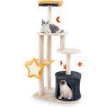 COSTWAY Kratzbaum, 5-stöckig, mit Katzenhöhle & Plüschsitzfläche, 128cm hoch, Beige & Dunkelgrau & Orange - Preisvergleich