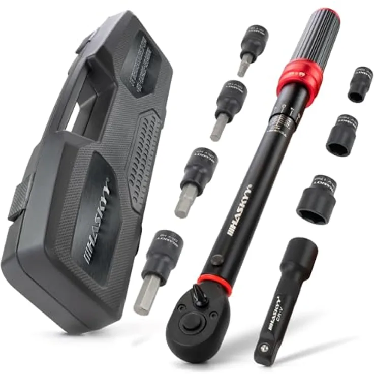 Drehmomentschlüssel 3/8" 20-120Nm Flach Nüsse 10 14 17mm Bits H5 H6 H7 H8 H10 Torxbits T40 T45 T50 inkl. Verlängerungsadapter Fahrrad Motorrad E-bike