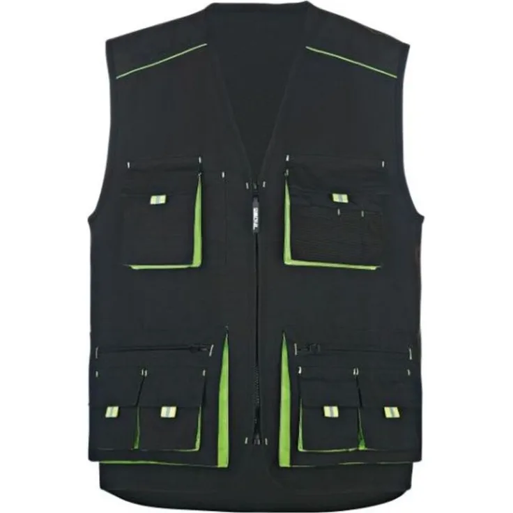 TRIUSO Triuso Power Multifunktionsweste POWERMS, Größe M, schwarz/grün, ideal für DIY und handwerkliche Tätigkeiten, 65% Polyester, 35% Baumwolle