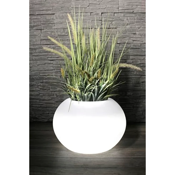 Arnusa Moderner runder beleuchteter Blumenkübel 35x24 cm Pflanzgefäß PL405S Blumentopf LED RGB mit Akku und Netzteil Indoor Outdoor, 16 Leuchtfarben, 4 Farbwechselprogramme – Bild 1