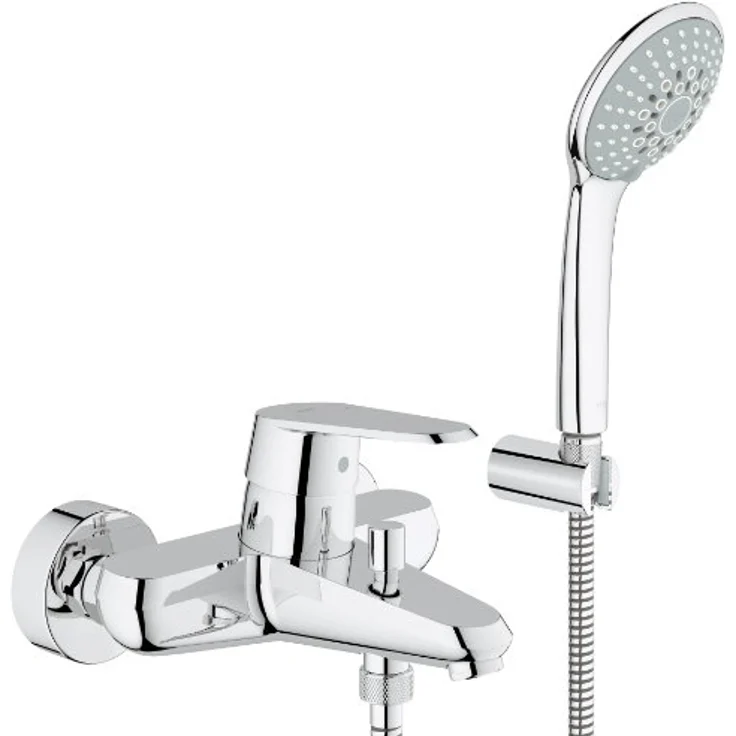 GROHE Eurodisc Cosmopolitan, Einhand-Wannenbatterie mit Brausegarnitur, Wandmontage, Chrom, GROHE SilkMove, variable Mengenbegrenzung – Bild 1