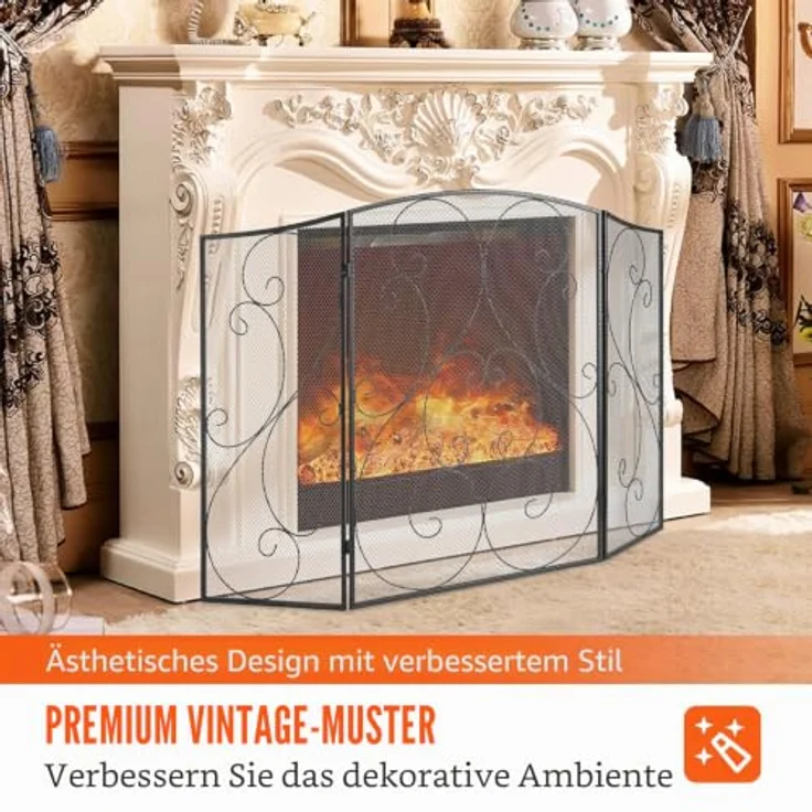 VEVOR Funkenschutzgitter Eisen, 121,92 cm Vintage Ofengitter, 3-teiliges Kaminschutzgitter mit robustem Design gegen Funkenflug – Bild 4