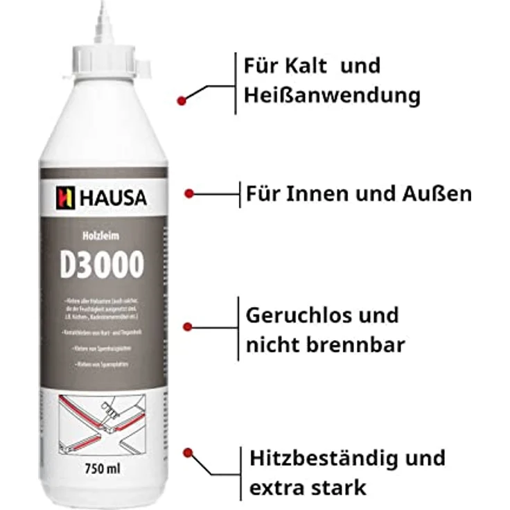 Holzleim Wasserfest D3 Weißleim Leim lösemittelfrei Holzkleber Baukleber Basteln Extra Stark für vielseitige Verleimungs- und Bastelarbeiten hitzebeständig 750 ml Flasche – Bild 3