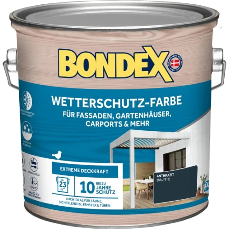 Bondex Wetterschutzfarbe 2,5 L anthrazit, atmungsaktive Holzschutzlasur, Wetter- und UV-beständig, für Außenanwendungen – Bild 1