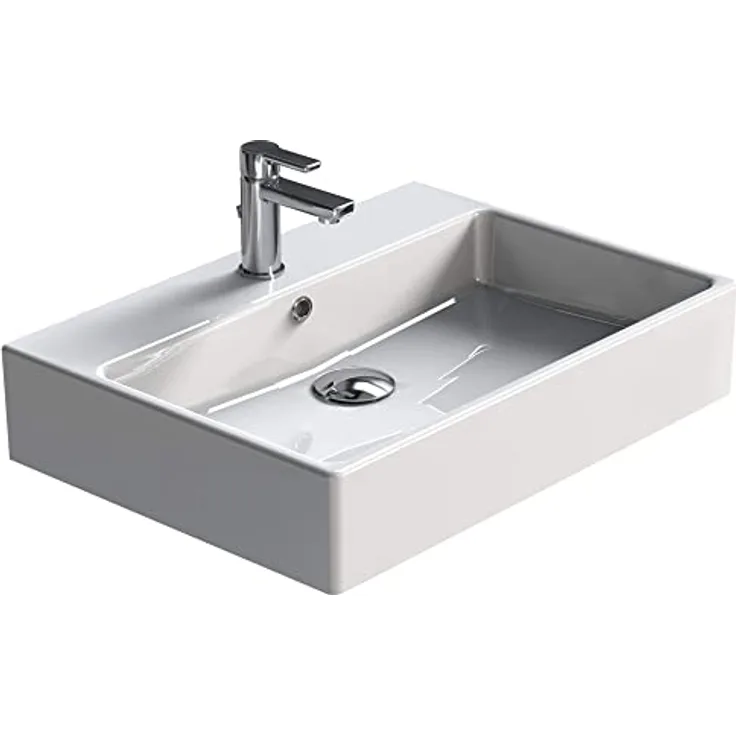 AQUA BAGNO Design Waschbecken aus hochwertiger Keramik, Hängewaschbecken im modernen Stil | 70 x 50 cm