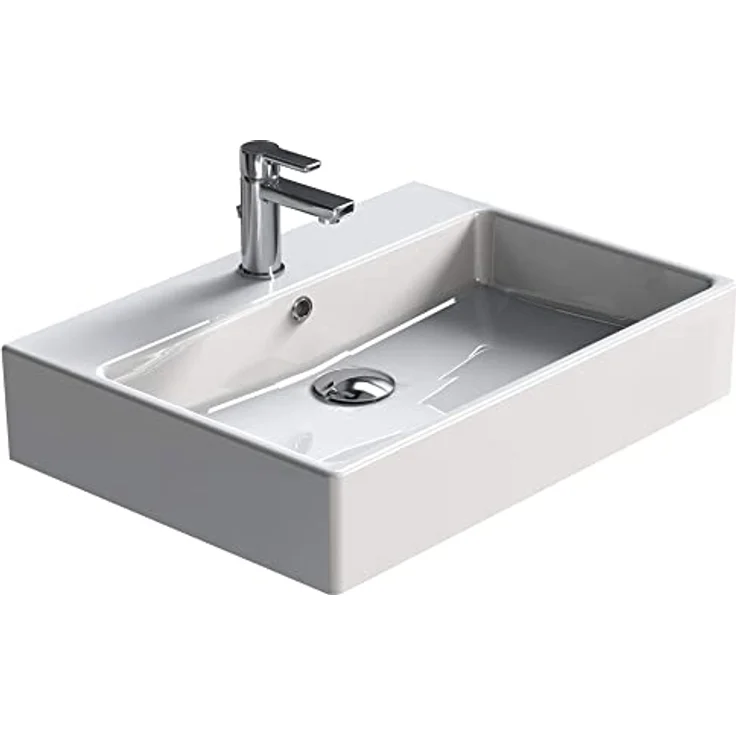 AQUA BAGNO Design Waschbecken aus hochwertiger Keramik, Hängewaschbecken im modernen Stil | 70 x 50 cm – Bild 1