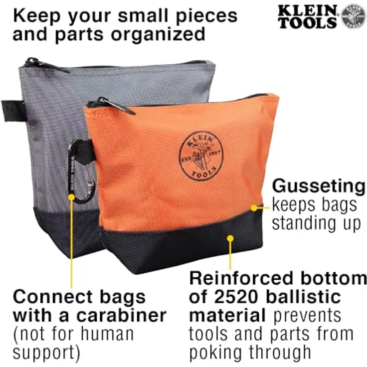 Klein Tools Werkzeugtasche mit Reißverschluss in Orange-Schwarz, Grau-Schwarz, 31,8 cm Leinen, 2er-Pack Klein Tools 55470 – Bild 4
