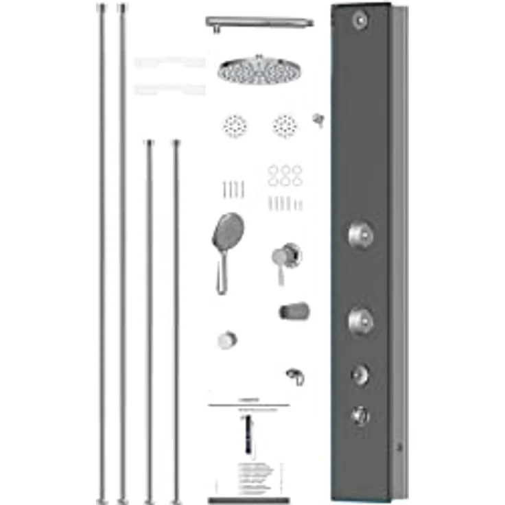 SCHÜTTE 60033 Duschpaneel Glas Ibiza, mit Massagedüsen, Wellness Regendusche, farbiges Sicherheitsglas, Duschsystem, 22 cm Duschkopf, Duschset inkl. Handbrause, Anthrazit – Bild 3