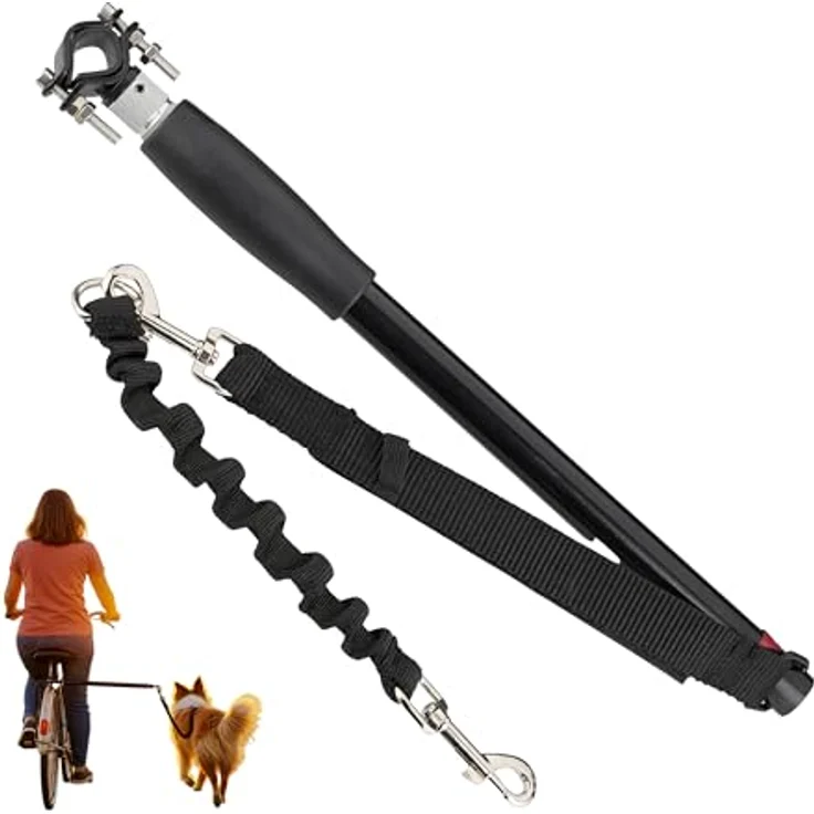 relaxdays Fahrradleine für Hunde mit Abstandshalter, Stahl, Schwarz - flexible Leine für sicheres Führen beim Fahrradfahren – Bild 1