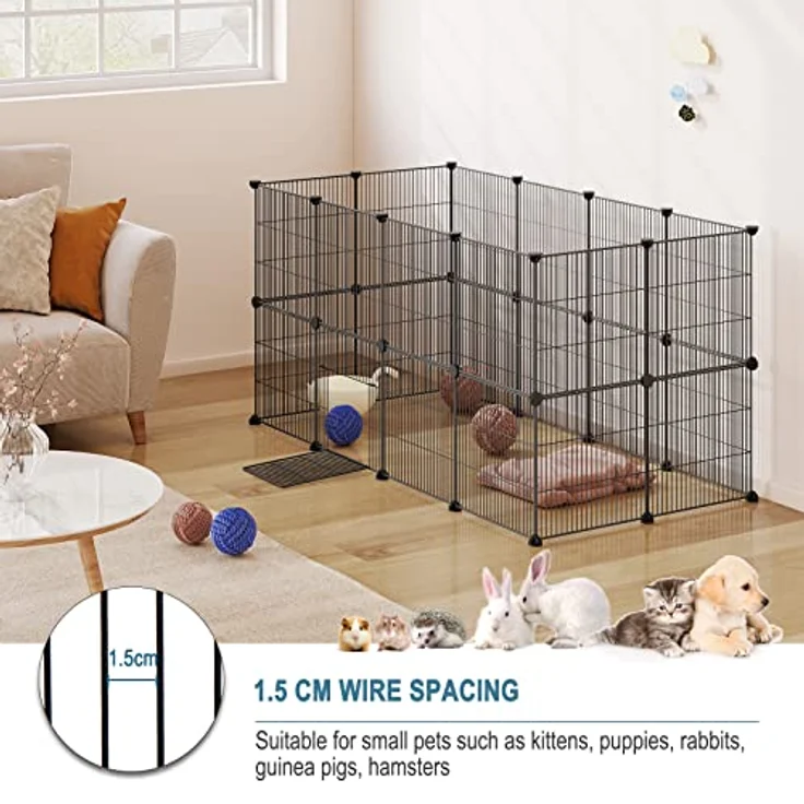 EUGAD Freigehege für Kaninchen 72cm hoch Indoor, Freilaufgehege Kaninchen draußen, Meerschweinchen gehege innen, Kleintiergehege Metallgitter, Gehege für Kleintiere DIY, Welpenauslauf 142x72x72cm XXL – Bild 2