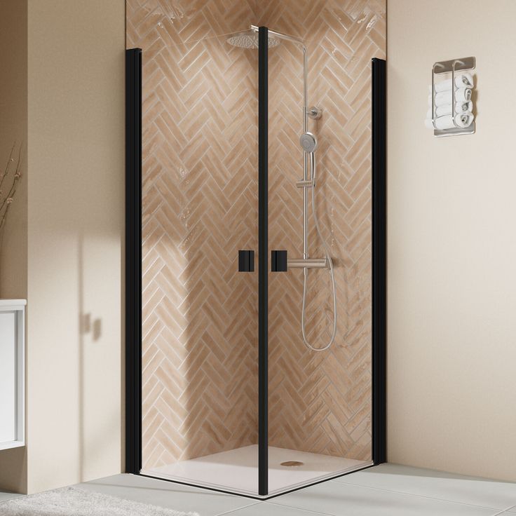 Breuer Duschkabine 'Elana 2.0', Eckeinstieg mattschwarz, 90 x 90 x 200 cm, mit 6 mm Sicherheitsglas und filigranem Design