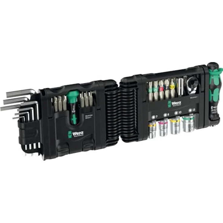 Wera Bohrer- und Bitset Tool-Check Modular Set 1, 21-teiliges Set mit Winkelschlüsseln, Adapter und flexiblem Scharnier – Bild 1