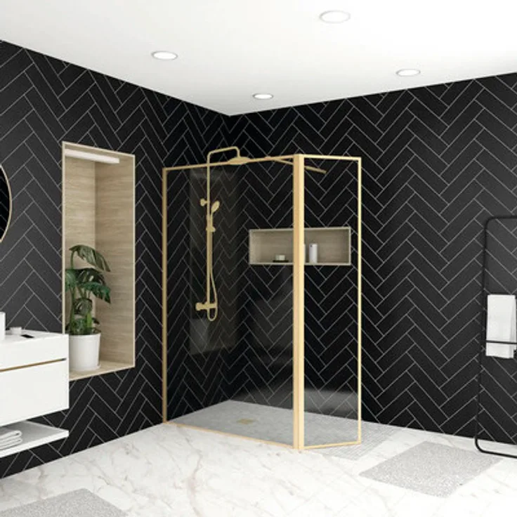 Aurlane FAC779, Walk-In Duschabtrennung aus 6mm ESG Klarglas mit gebürstetem Gold-Finish, 1200 mm x 2000 mm, barrierefreier Einstieg