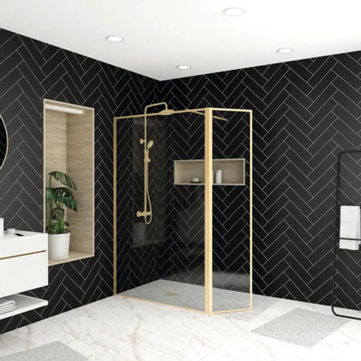 Aurlane FAC779, Walk-In Duschabtrennung aus 6mm ESG Klarglas mit gebürstetem Gold-Finish, 1200 mm x 2000 mm, barrierefreier Einstieg