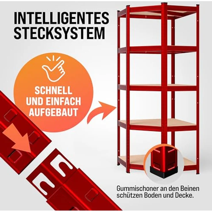 monzana Schwerlastregal, Eckregal 180x70x40cm, 875 kg Tragkraft, 5 MDF-Platten, rot – Bild 4