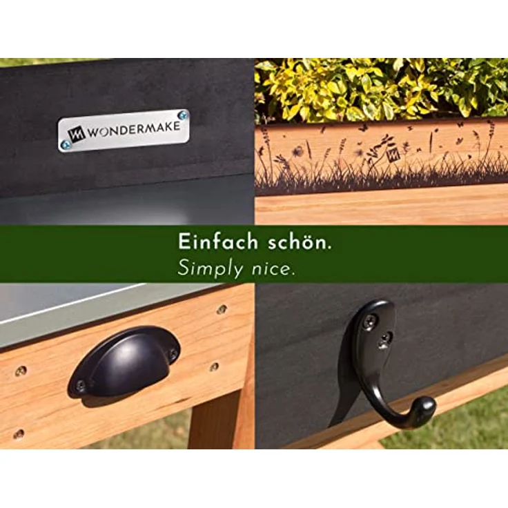 WONDERMAKE Pflanztisch aus Kirschbaum Holz groß mit Schubladen wetterfest Garten-Arbeitstisch, XL für Outdoor Balkon, dunkel-braun/schwarz – Bild 7