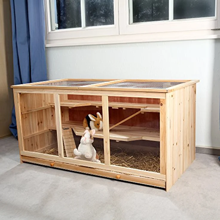 Melko Kleintierkäfig Nagervilla Hamsterkäfig Mäusekäfig aus Holz, 117 x 63 x 58 cm, inklusive 2 Rampen, 3 stöckig – Bild 2