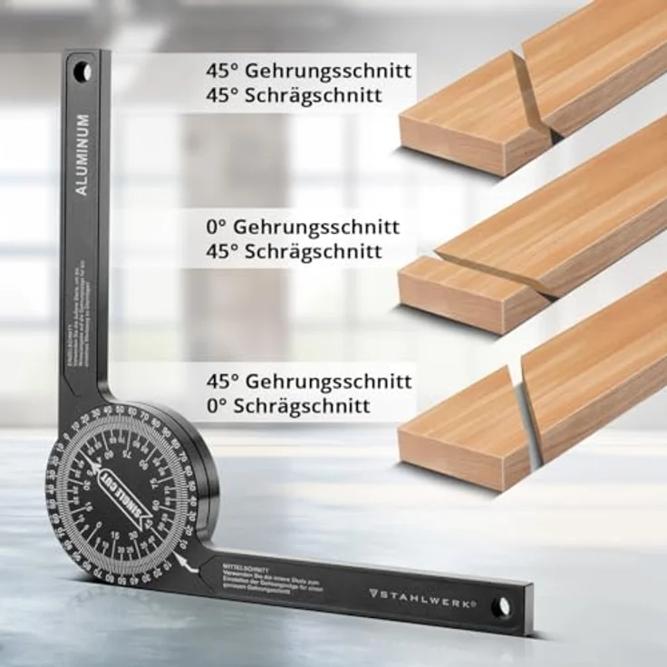STAHLWERK Winkelmesser 360° Grad aus Aluminium, L:22,5 cm, präzises Messwerkzeug für Gehrungsschnitte – Bild 6