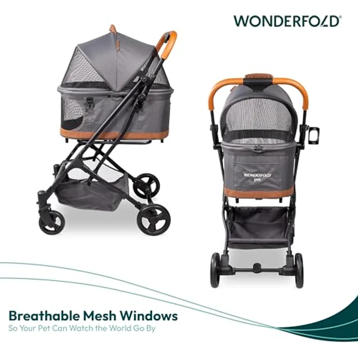 Wonderfold P2, Hunde-Transportbox 3-in-1 Buggy mit doppelten Eingängen, Mesh-Belüftung und herausnehmbarer Bodenmatte, grau – Bild 5