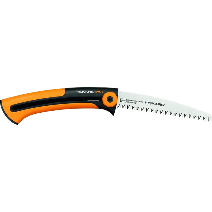 Fiskars Handsäge für frisches Holz, Grobzahnung, Sägeblattlänge: 16 cm, Einziehbar, Rostfreies Stahl-Sägeblatt, Schwarz-Orange, Xtract, SW73, 1000613