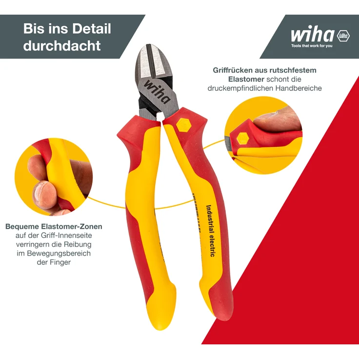 Wiha Zangen Set für Elektriker (38637) 3-tlg. I Universal Kombizange 180mm + Flachrundzange 200mm + Seitenschneider 160mm I Zangenset Elektro VDE – Bild 8