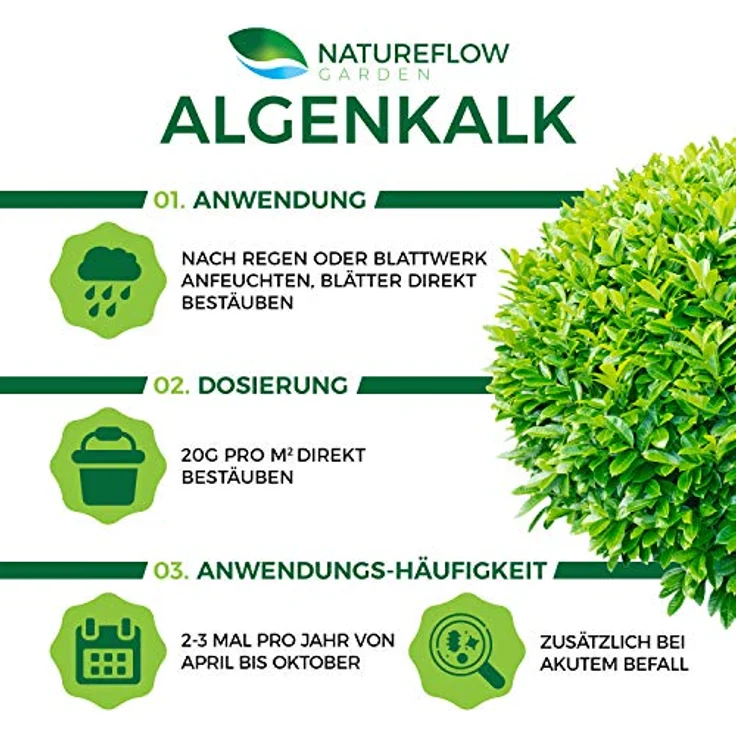 NATUREFLOW TESTSIEGER Bio Algenkalk für Buchsbäume – 100% reines Lithothamnium Calcareum, 2,5kg, für Widerstandskraft und Regeneration – Bild 5