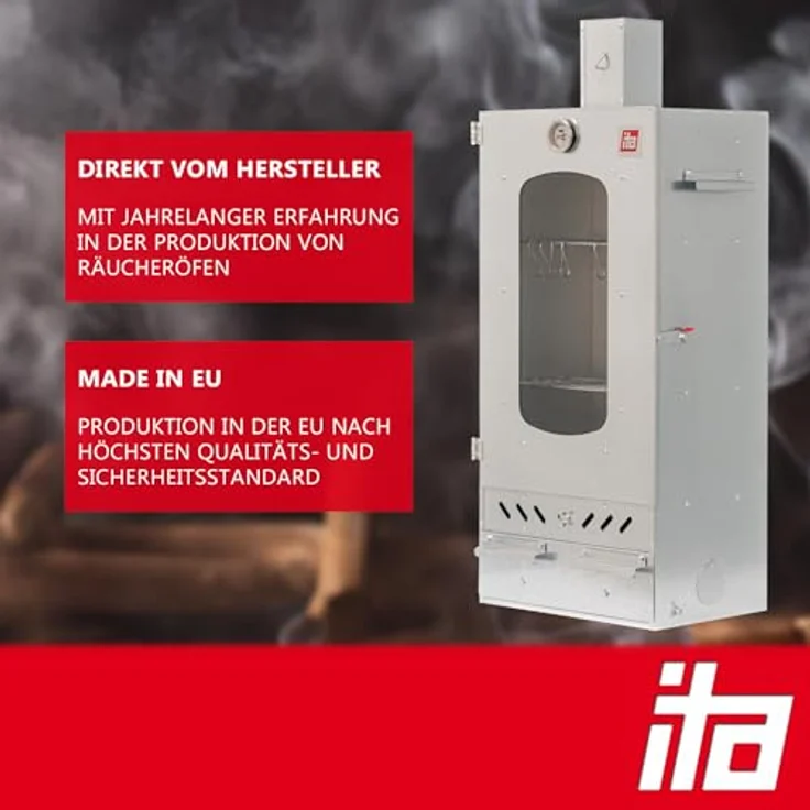 ITA Smoker Räucherofen 7012 - Premium Räucherschrank mit Sichtfenster & Kaminabzug, Legierter Stahl, 3 Etagen – Bild 2