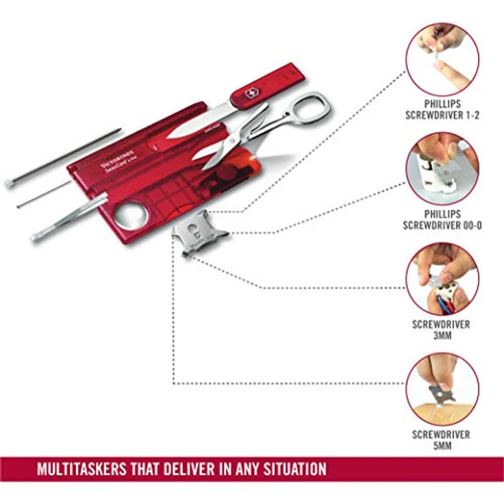 Victorinox Taschenmesser Swiss Card Lite (13 Funktionen, LED-Licht, Lupe) rot transparent – Bild 6