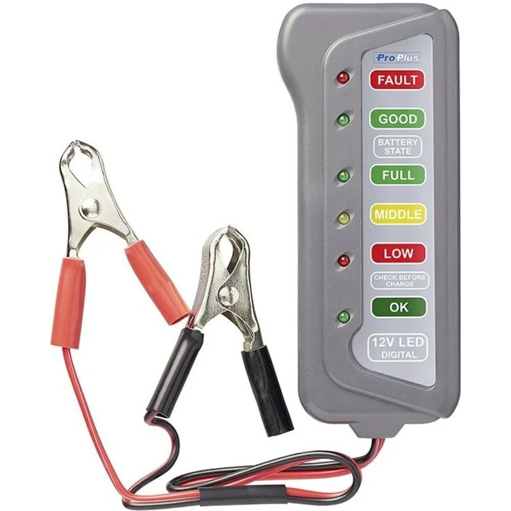 ProPlus Batterietester ProPlus Kfz-Batterietester 12 V, LED-Anzeige, inkl. 2 Batteriezangen und Kabel – Bild 1