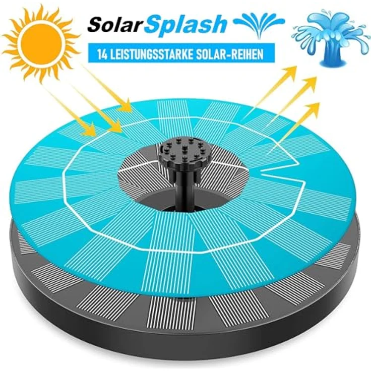 MAVURA SolarSplash Solar Springbrunnen Teichpumpe mit 6 Effekt-Aufsätzen, schwarz – Bild 3