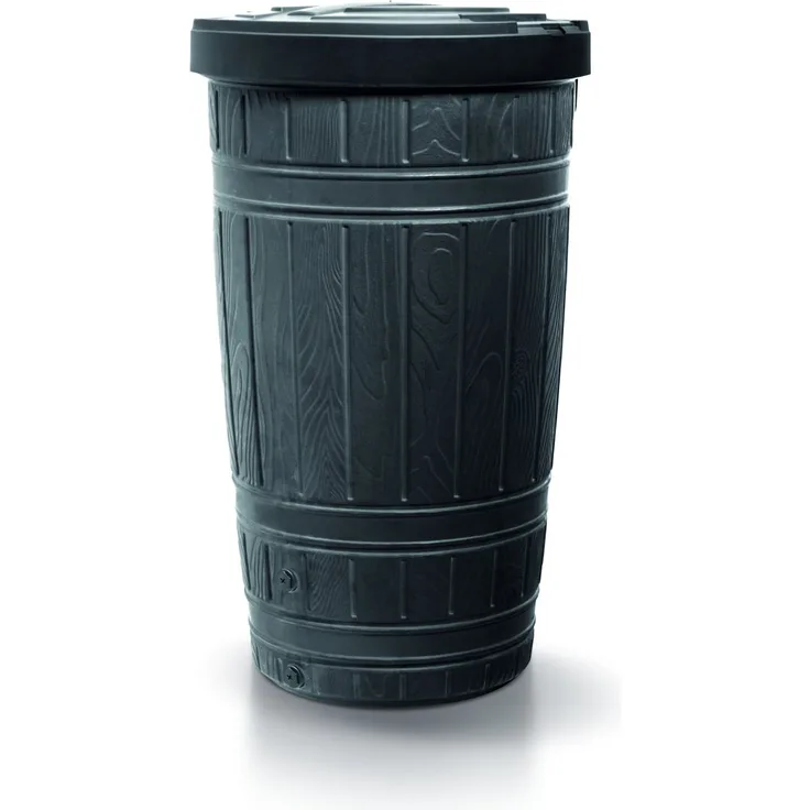 Prosperplast Arves Regenfass Wodcan 265 L, rundes Regenfass in anthrazit mit kompakten Abmessungen von 64,8 x 64,8 x 112,8 cm