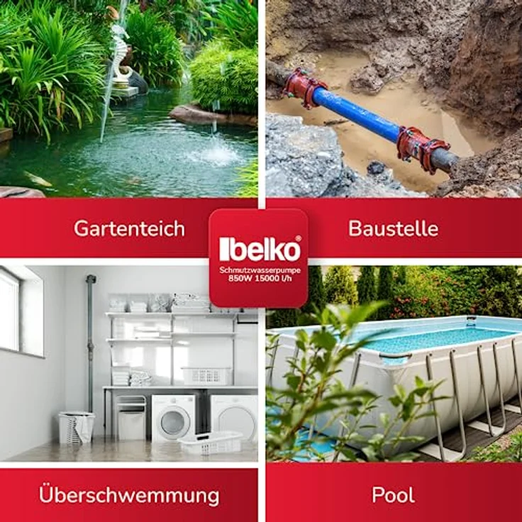 Belko® Schmutzwasserpumpe 850W 15000 l/h Tauchpumpe Pumpe Garten mit Schwimmer Brunnenpumpe, robuste Bauweise in schlagfestem Kunststoff – Bild 6