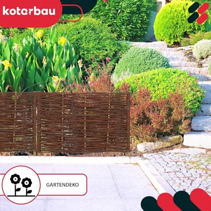 KOTARBAU® 5er Set Weidenzaun Beetbegrenzung, 60 x 40 cm, Braun, Wetterbeständiger Steckzaun für Beeteinfassung und Gartengestaltung – Bild 2