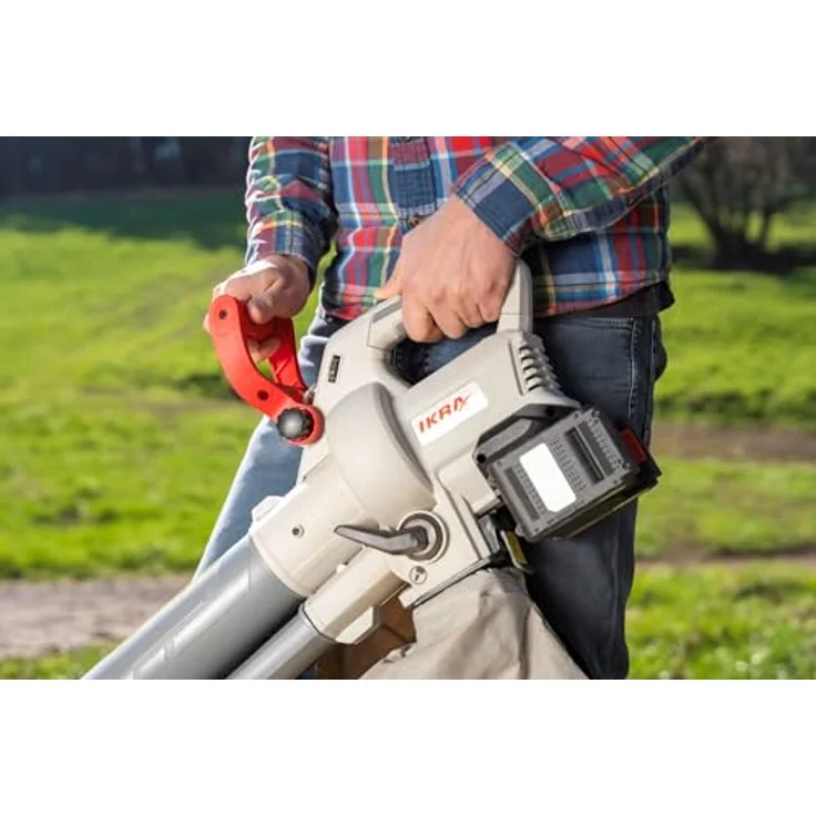 Ikra 3-in-1 Laubsauger + Laubbläser, Akku-Gerät mit 210 km/h Blasgeschwindigkeit, grau-rot, inkl. 45-Liter-Auffangbeutel und Schnellader – Bild 12