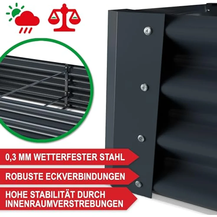 Onbest Metall Hochbeet XXL, stabiler Kräutergarten aus Stahl, wetterfest & pflegeleicht, ideal für Garten, Terrasse/Balkon, anthrazit, 120x60x30cm – Bild 4