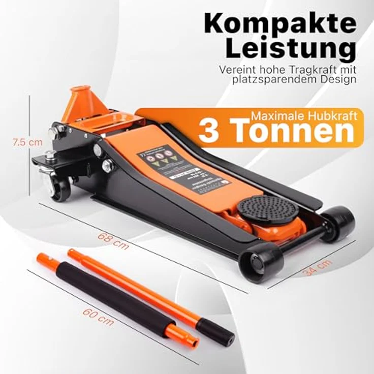 Springer Werkzeuge 3 T Rangierwagenheber Wagenheber 75-505mm Doppelkolben Hydraulisch 2 Auflagen, Extrem Flach Design, Schwellerkanten-Aufnahme, Schwarz – Bild 3